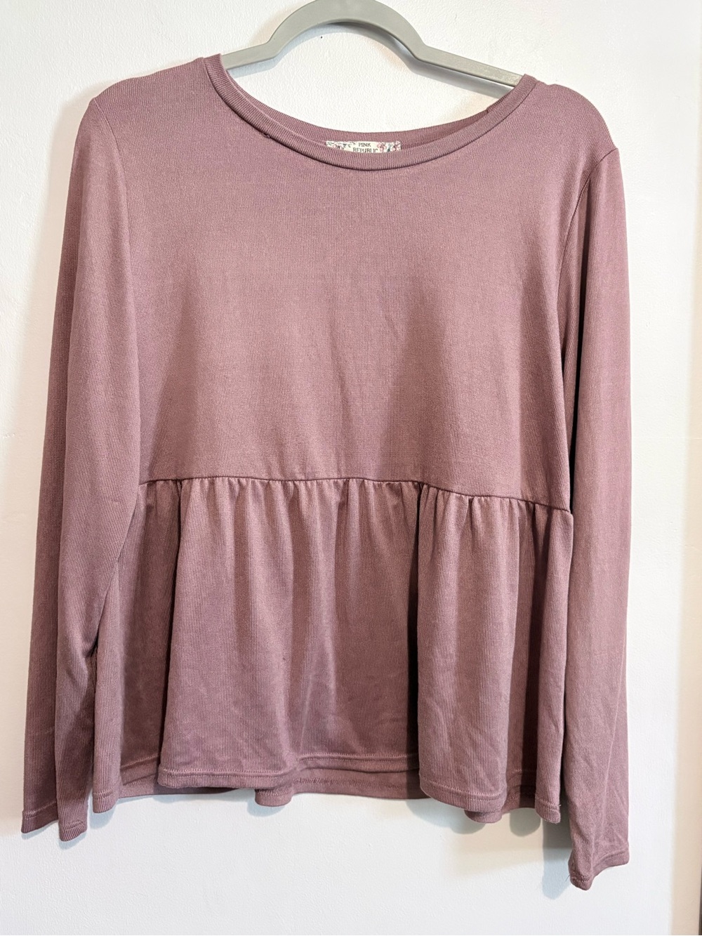 Pink Republic Long-Sleeve Peplum Top in Dusty Mauve